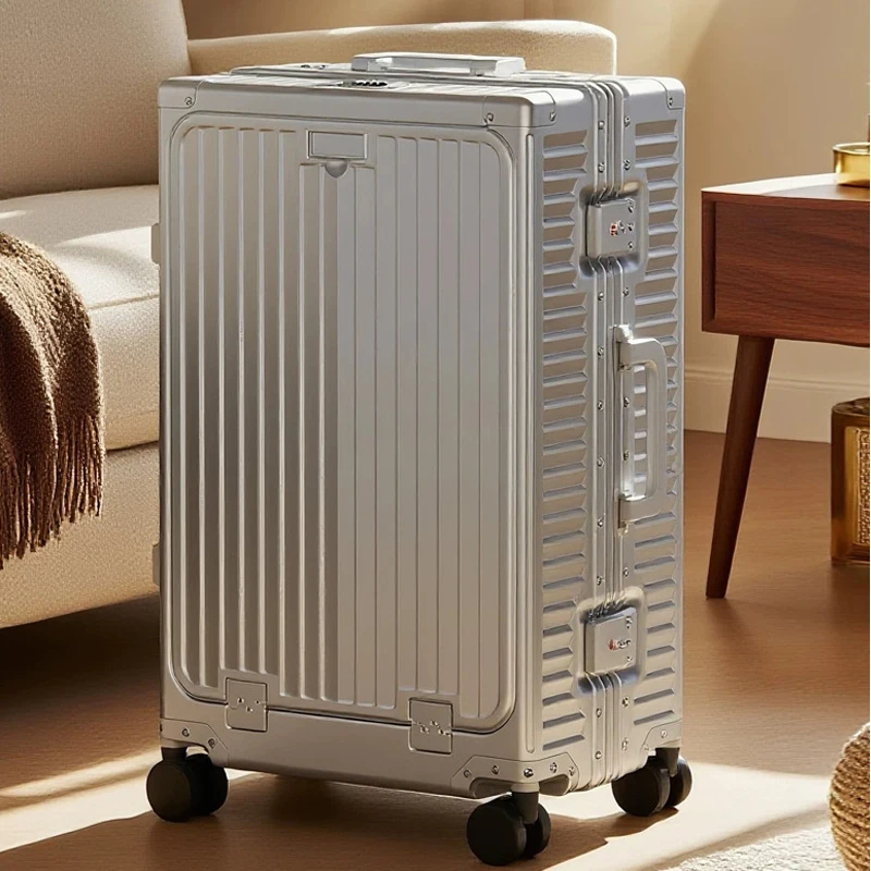 

High-quality All-aluminium Suitcase Front Opening Laptop Bag 24 inch Travel Suitcase 20-inch Cabin Bag TSA Lock Metal Suitcase