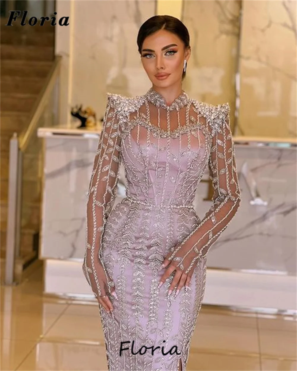 New Elegant Mermaid Evening Dresses Muslim Long Sleeves Female Party Gowns For Weddings Robes De Soiree Beaded Engagement Dress