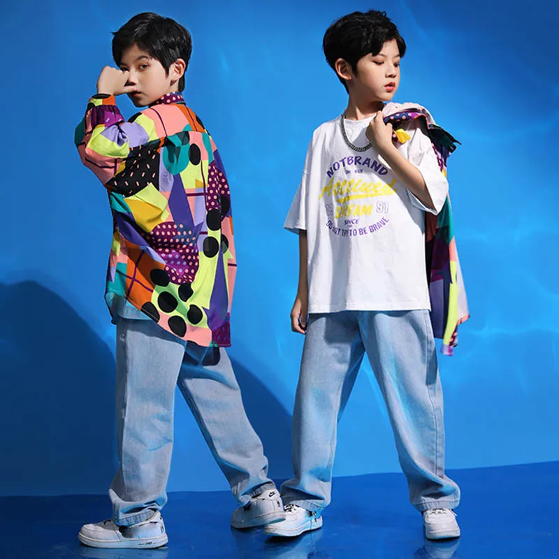 Jazz Street Dance Costume Children Hip Hop Dance Clothing Fashion Dancewear Kids Drum Performance Outfit Oversized Shirt VDL2050