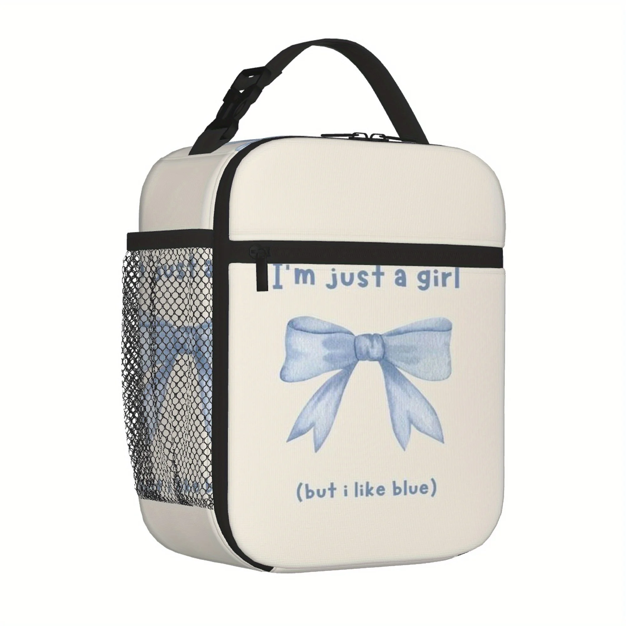 Thermal Insulated Bag with Cute Blue Bow for Girls, Women, Office, Restaurants - Reusable Cold/Warm Bag with Funny Saying