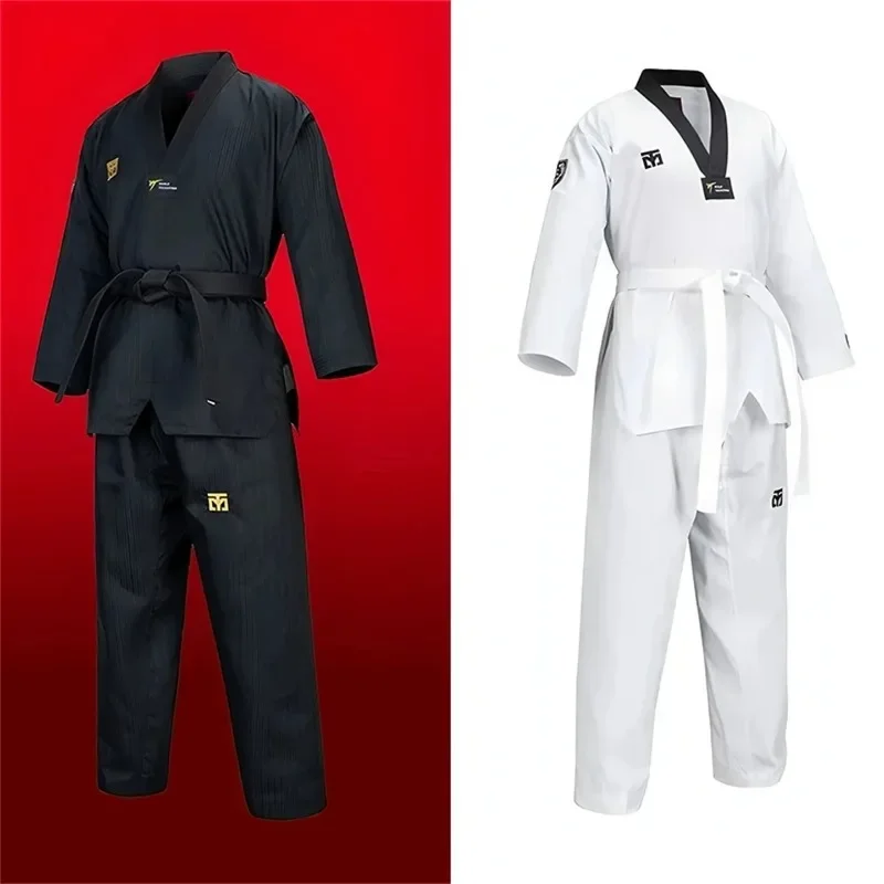 Professional  Embroidery Black Or White Taekwondo Uniform Adult And Kids Competition Teacher Master Training Suit