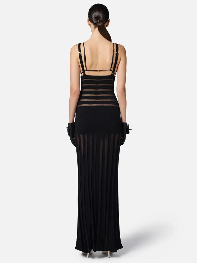 2025 Newest Women Celebrity Sexy Sleeveless Deep V Neck Backless Black Gowns Dress Elegant Evening Party Club Vestido