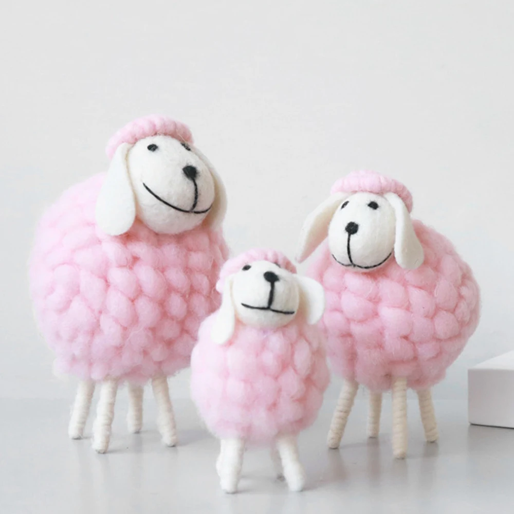 เทศกาลงานฝีมือวันเกิดผ้าขนสัตว์ Felt Sheep Party Supplies Miniatures Desktop Decor ตุ๊กตาตกแต่งบ้าน Mini ตารางเครื่องประดับ