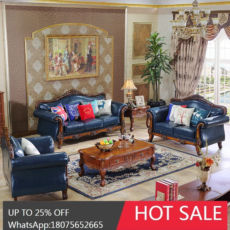 

SGF Genuine Leather Sofa American European Style Genuine Leather Sofa 123 Combination