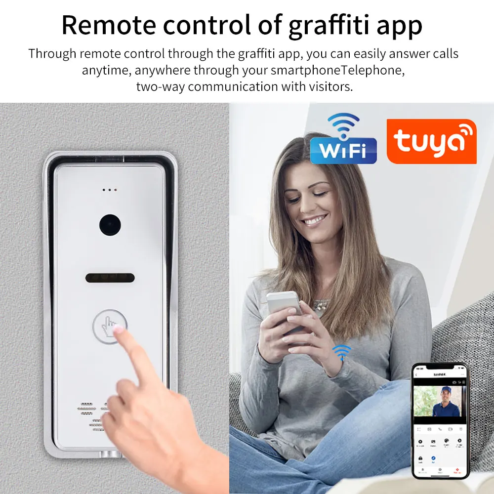 Tuya-アパート用のスマートビデオインターホンシステム,ドアベル,金属製ドアロックオープナー,タッチスクリーン,Wi-Fi, 1080p,7インチ