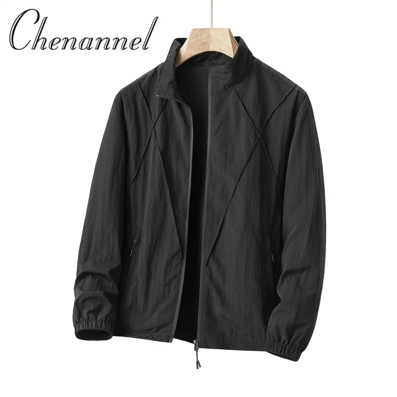 

Men's spring three-proof stand-up collar jacket casual and sporty solid color loose windproof and waterproof thin jacket