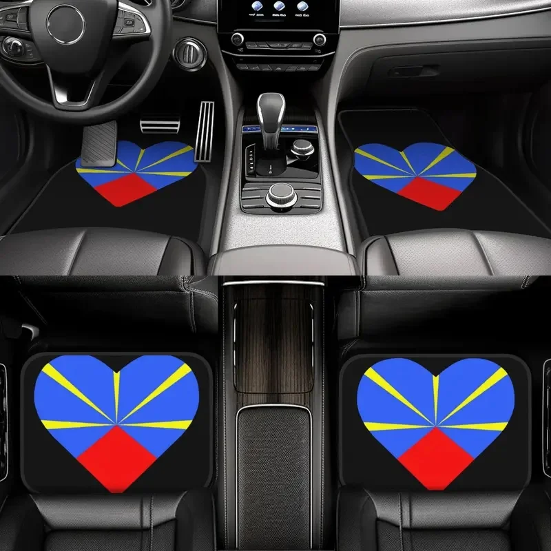 Crystal Velvet Car Floor Mats 4 Pcs Rugs French Volcanic Reunion Island Flag 974 Universal Car Front Rear Carpets Foot Mats 6