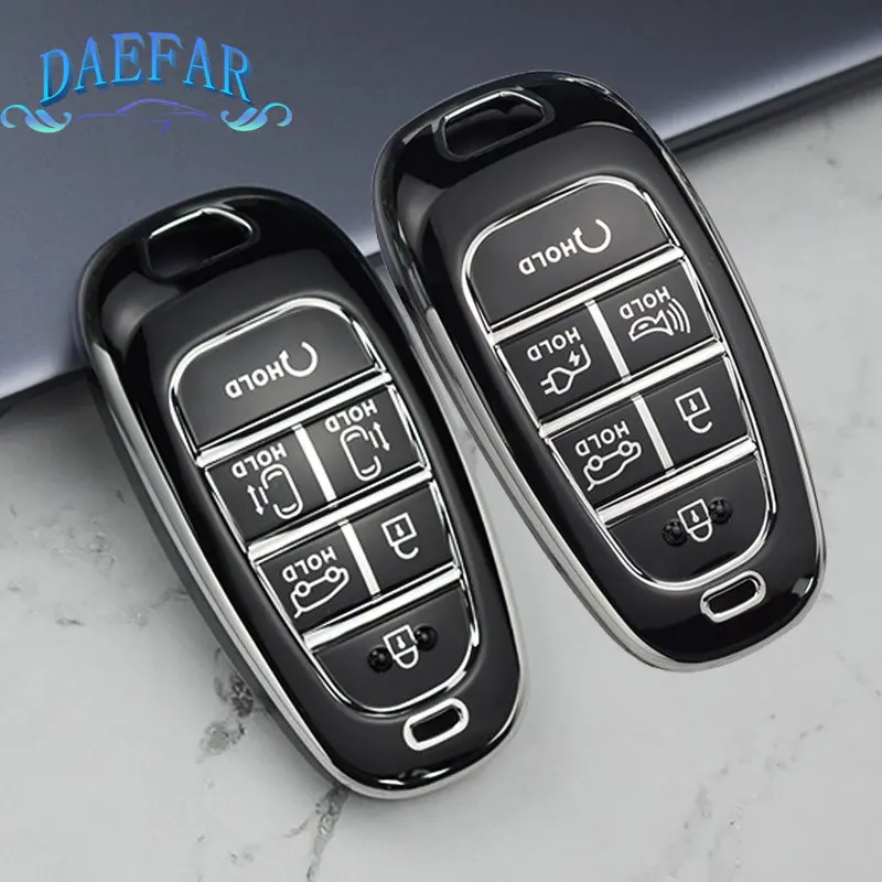 New Silver Edge Car Key Case Cover for Hyundai Santa Fe Tucson 2022 NEXO NX4 Ioniq 5 Atos Prime Solaris 2021 Auto Accessories