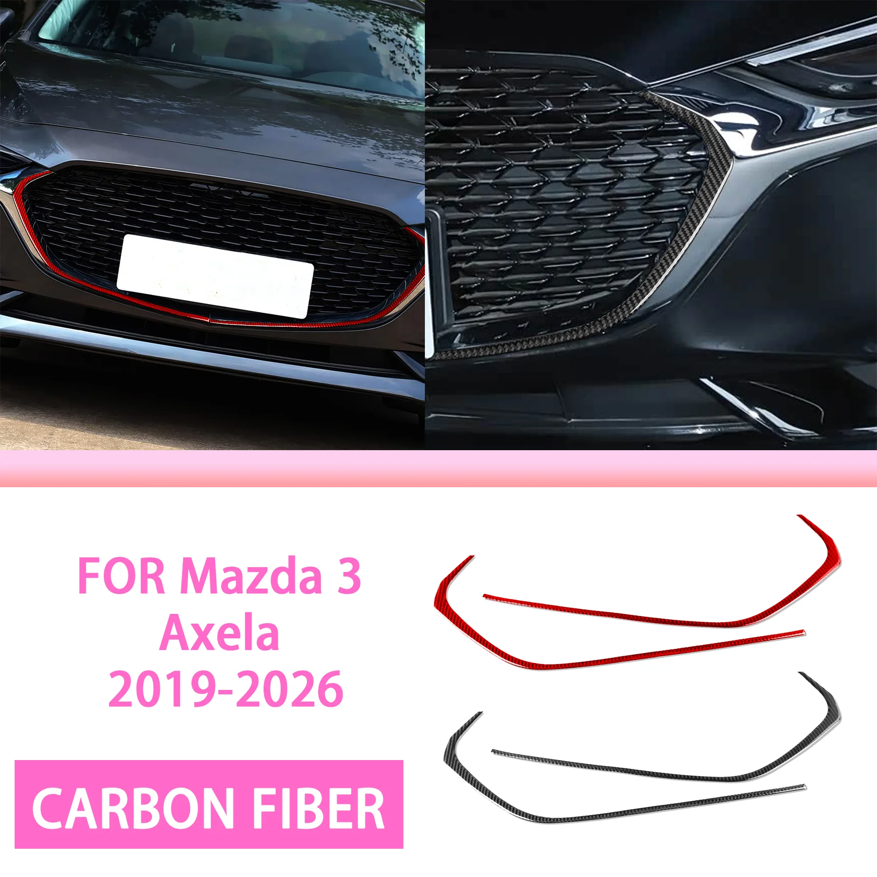 

Car Front Bumper Spoiler Grille Middle Net Frame Panel Exterior Accessories FOR Mazda 3 Axela 2019-2026 Carbon Fiber Stickers