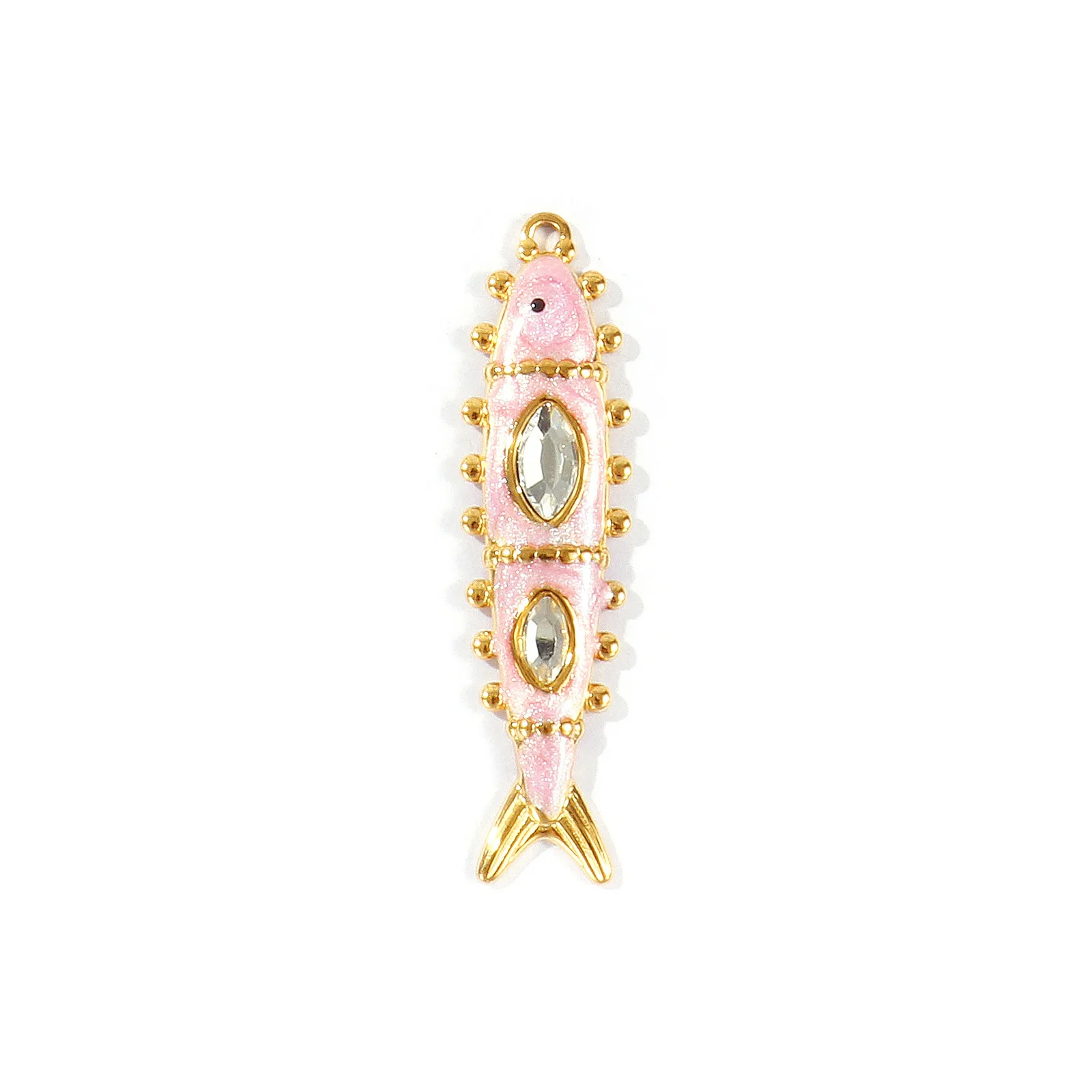 2 Stück Meeresfisch-Anhänger, 18K vergoldet, perlmuttartig, mit klaren Strasssteinen, aus 304 Edelstahl, für DIY-Halsketten-Schmuck, Großhandel – Detail 4