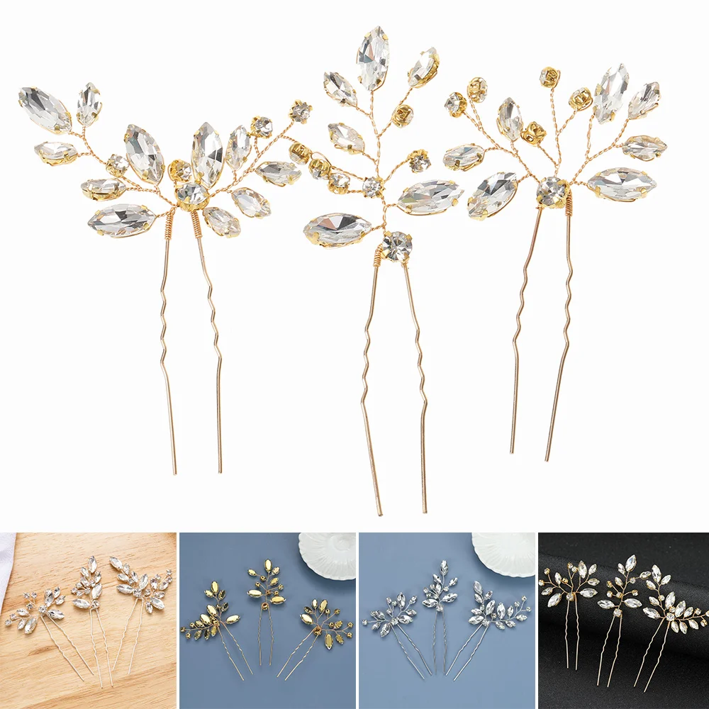 Rhinestone Hairpin 3 Piece Flower Shape for Party