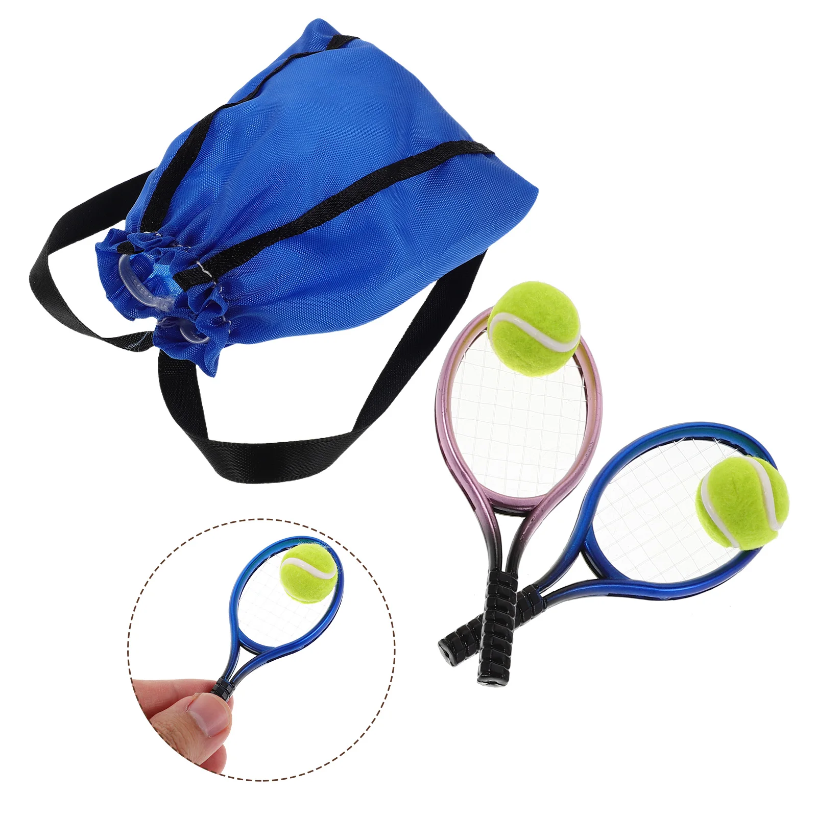 

2 Set Mini Tennis Racket Dollhouse Model Decorations Accessories Simulated Miniatures Desktop Equipment Sports