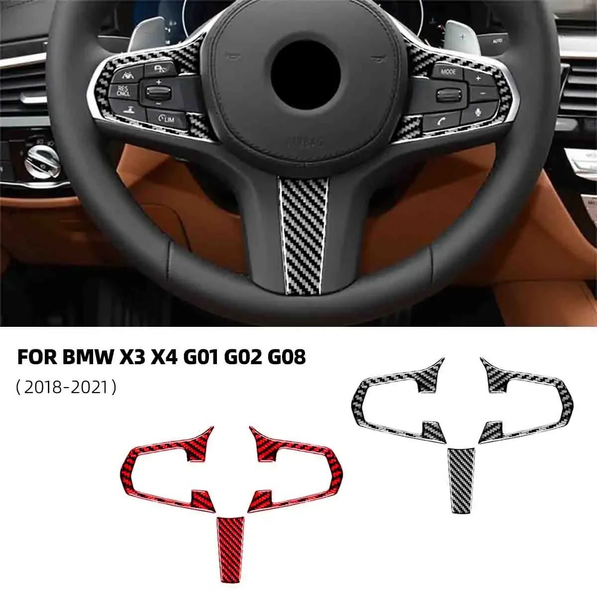 

For BMW X3 X4 G01 G02 G08 2018-2021 Car-styling Carbon Fiber Car Steering Wheel Decorative Car Accesorios Voiture Car Stickers