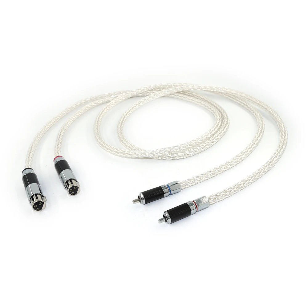 زوج واحد من محول XLR من الدرجة الاستوديو - محول 8AG OCC مطلي بالفضة مع محول RCA إلى XLR مزدوج الحماية