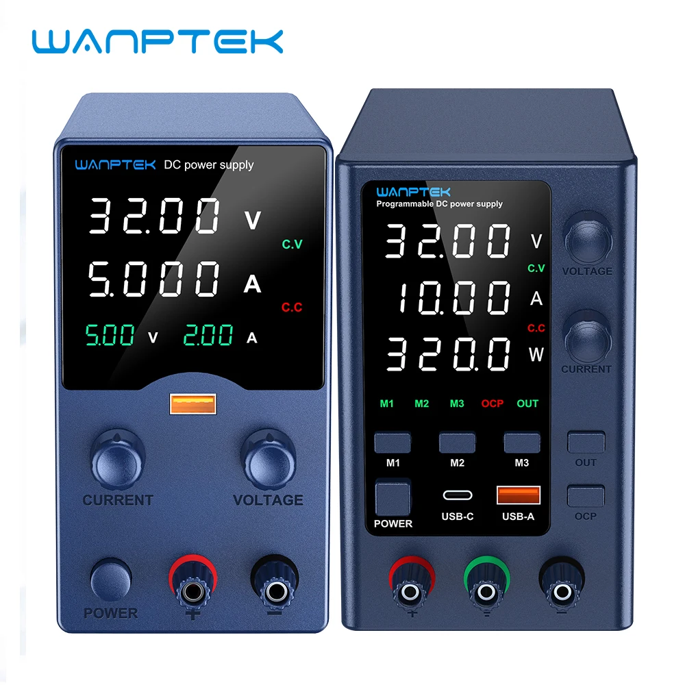 

Wanptek DC Power Supply Variable 30V 5A 10A Bench Power Supplies Encoder Adjustments Knob USB Fast Charge Port Lab LED Display