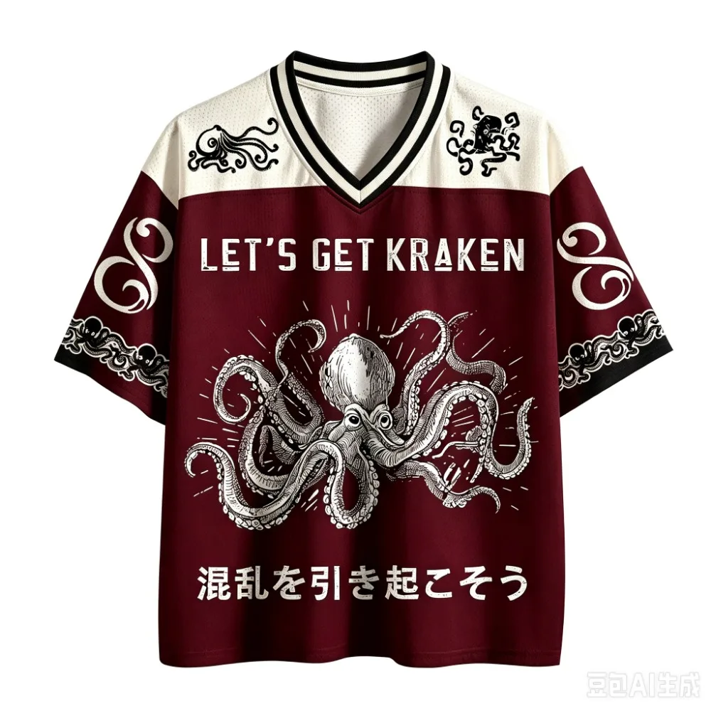 Fashion Japanese Octopus Pattern 3D Print Casual Street Punk Outdoor Fitness Men Plus-sizeV-neck T-shirt Large Size parent-child