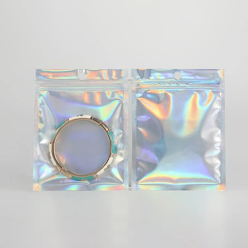 

7x10cm Rainbow Effect Three Sides Sealed Hologram Zipper Bags For Cosmetic Christmas Candy Gift Packaging