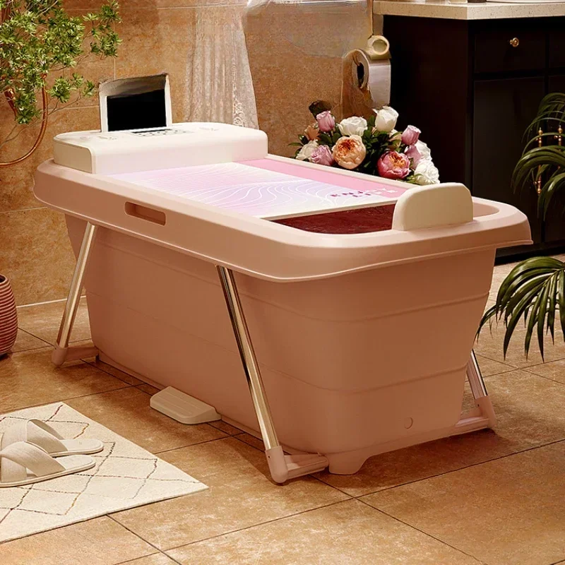 Automatic heating soaking tub adult folding bathtub home whole body bath tub female adult sweat steaming constant temperature