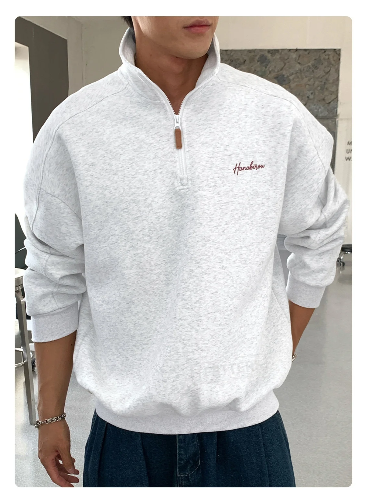 TFETTERS EU Size 2026 Autumn Casual Half Zip Pullover Men Stand Collar Minimal Letter Embroidered Long Sleeve Sweatshirt Man