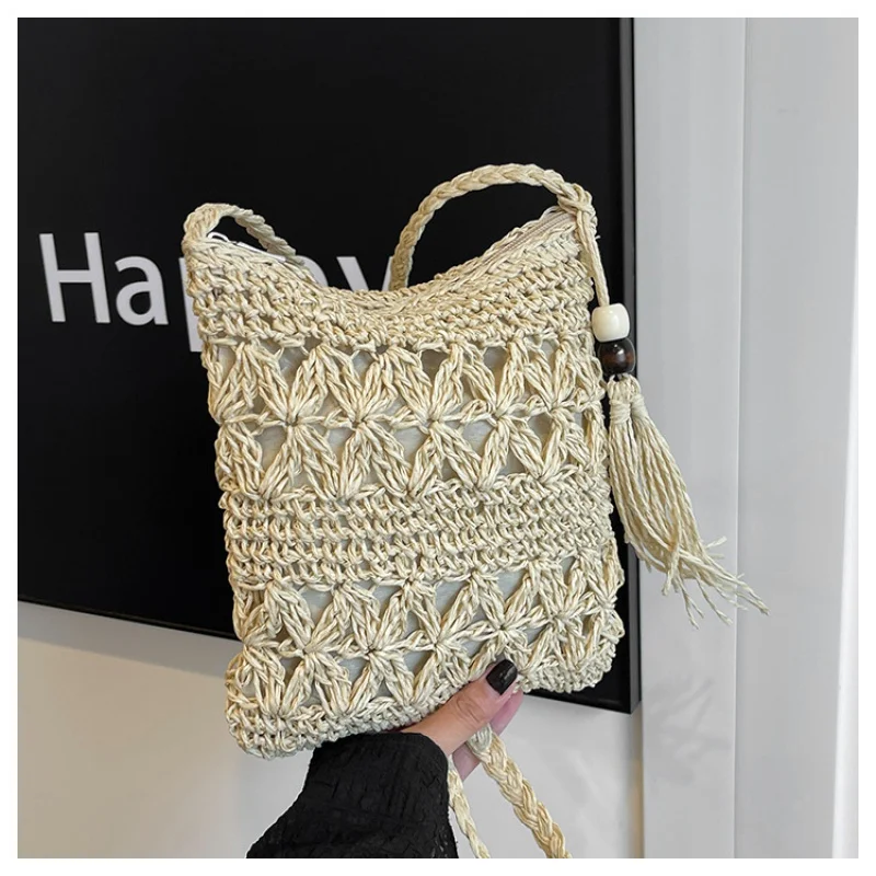 Tassel Western Style Hollow Tassel Straw Woven Personality Trendy Hand-Woven Large Capacity Beach Shoulder Messenger Bag Wom