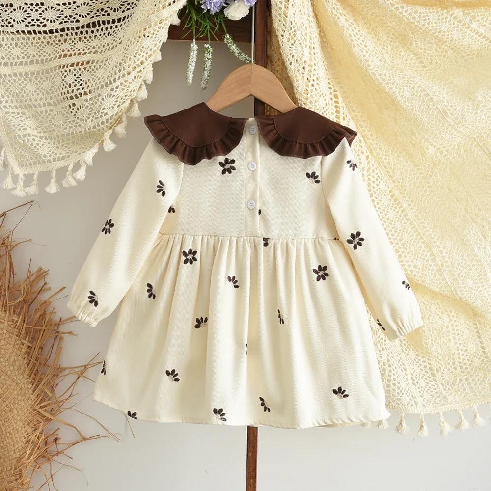 Braunes Schleifenkleid mit langen Ärmeln für Babymädchen, Herbstmode, neue Partykleider für Mädchen, niedlicher Puppenkragen, Freizeitkleidung – Detail 18