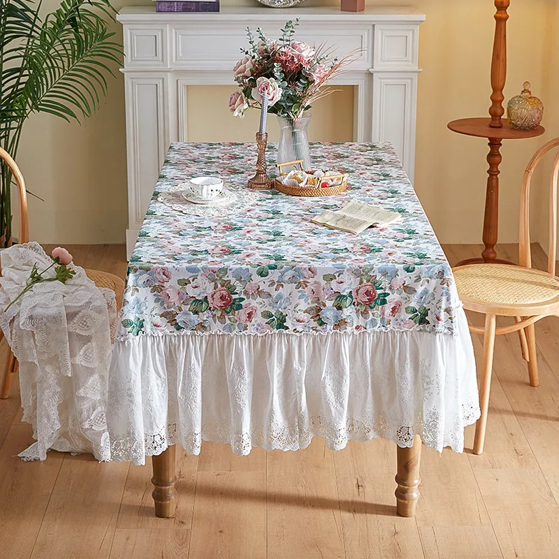 Nordic White Lace Tablecloth, American Pastoral, Rectangular Table Decoration, Ins Rose, Coffee Table, Cushion Cover Cloth