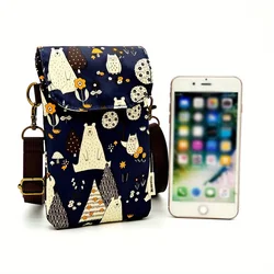 Bolso cruzado con estampado de animales de gato, monedero de teléfono de tela Kawaii, bolso de hombro pequeño con correa ajustable, monederos y bolsos