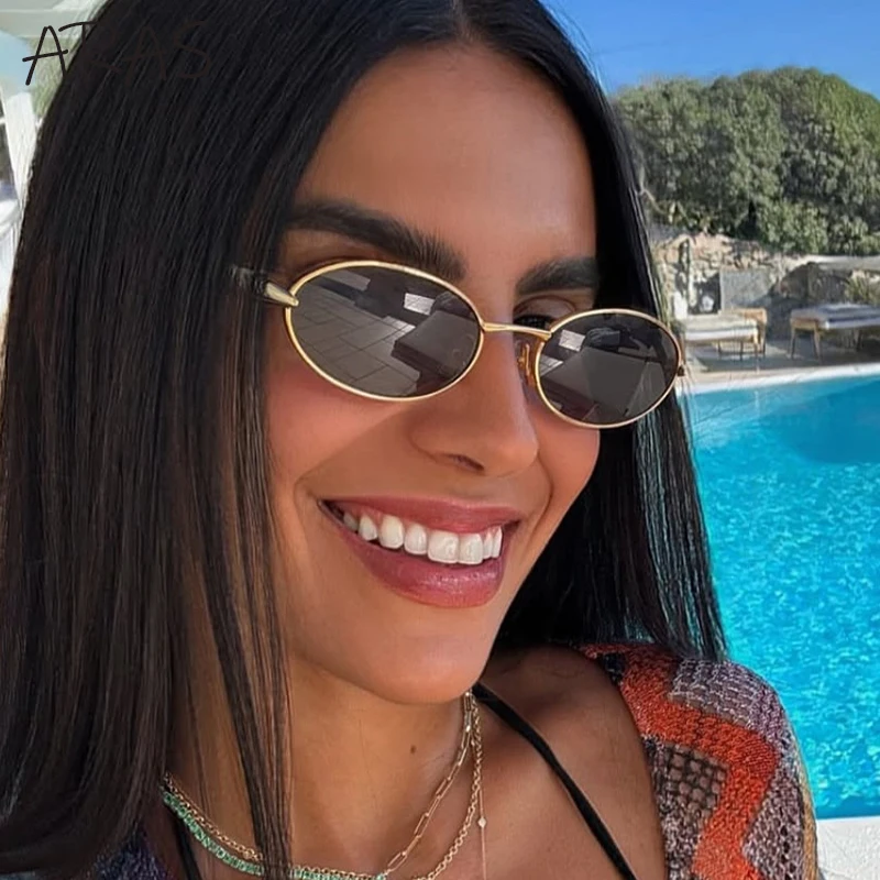 

Small Frame Oval Sunglasses Women 2025 Luxury Brand Sexy Fashion Outdoor Sun Glasses Punk Metal Eyewear For Ladies Retro Shades