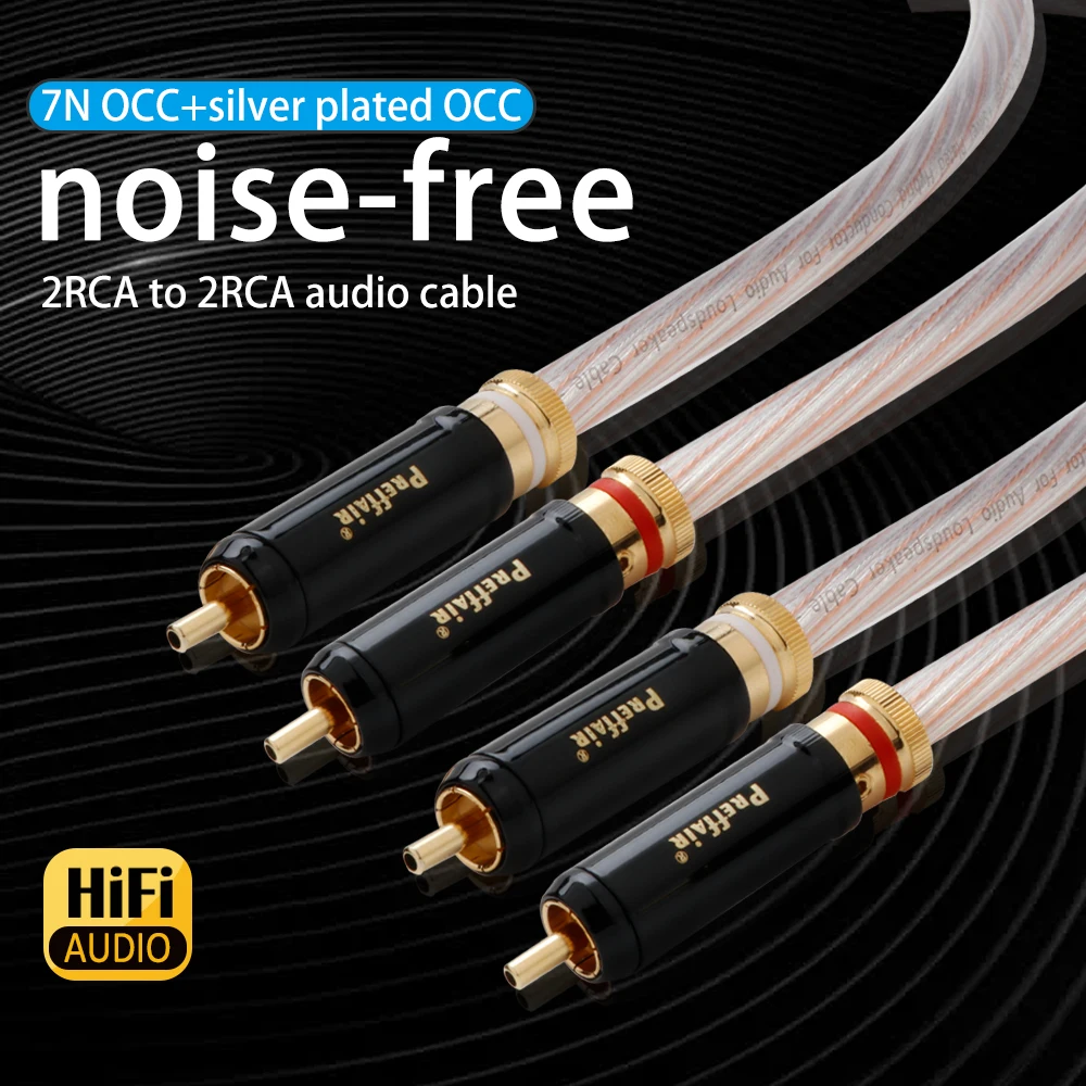 Preffair 7N OCC versilbertes gemischtes Weben 2RCA-Audiokabel Audiokabel 24K vergoldeter Stecker HIFI 2RCA auf 2RCA-Kabel