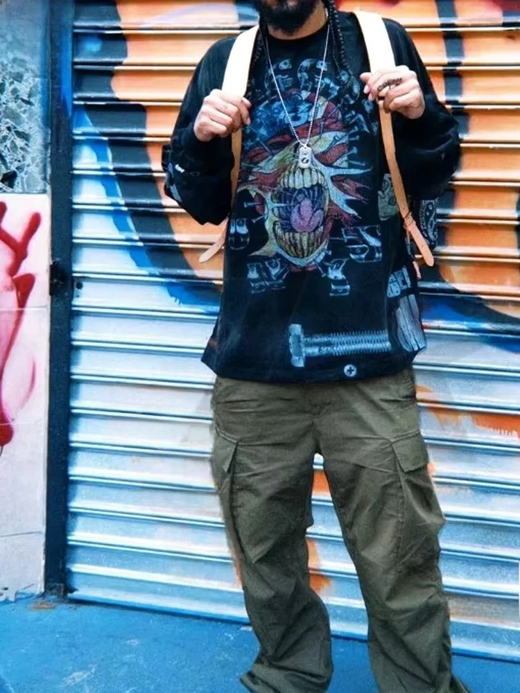 

Oversized Gothic Punk Men's Pullover Ro T-irt Loose Fit Youth Trend Long Sve round Ne Creative Interest Daily Wear A...