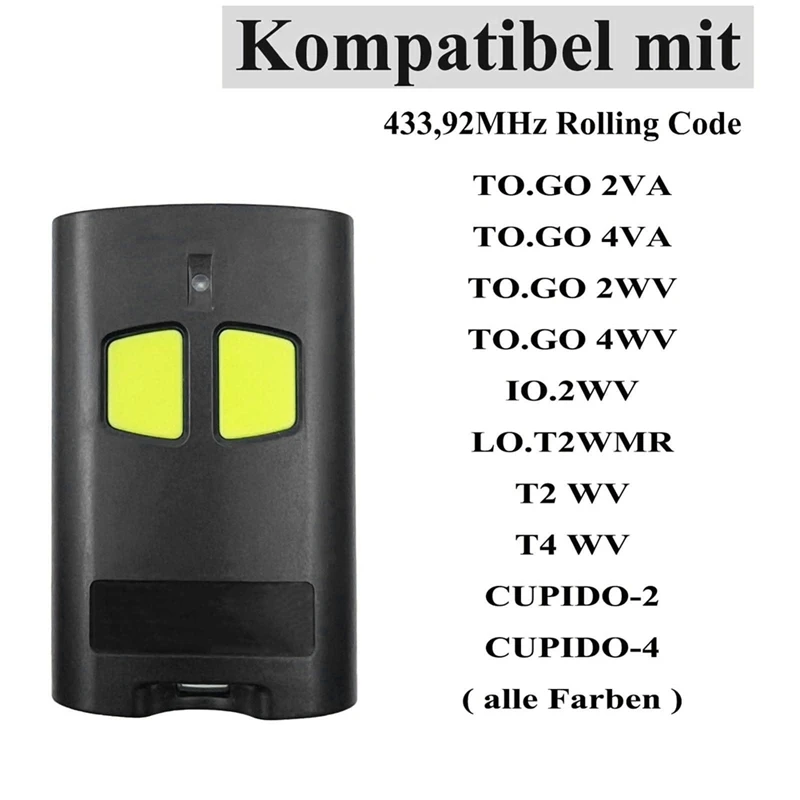Télécommande portable 433Mhz, 2 pièces, pour Beninca To Go 2WV 4VA 4VA 4VA, Code roulant, transmetteur de télécommande de Garage