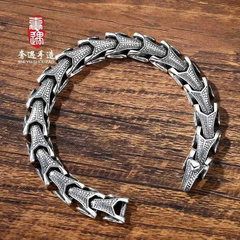 

Domineering Silversmith 999 Silver Men's Dragon Bracelet Trendy Male Personality Retro Bracelet Luxury Jewelry Birthday Gift