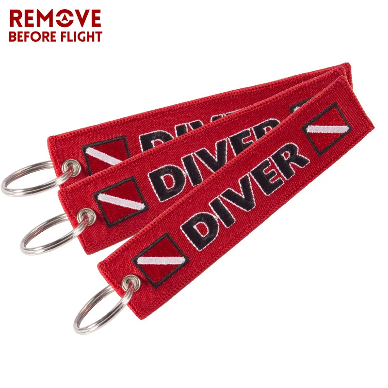 5PCS Diver Keychain Emboridery Keyring Pendant Tags Keychain Rectangle Keyring For Diver Bag Luggage Tag Aviation Gifts
