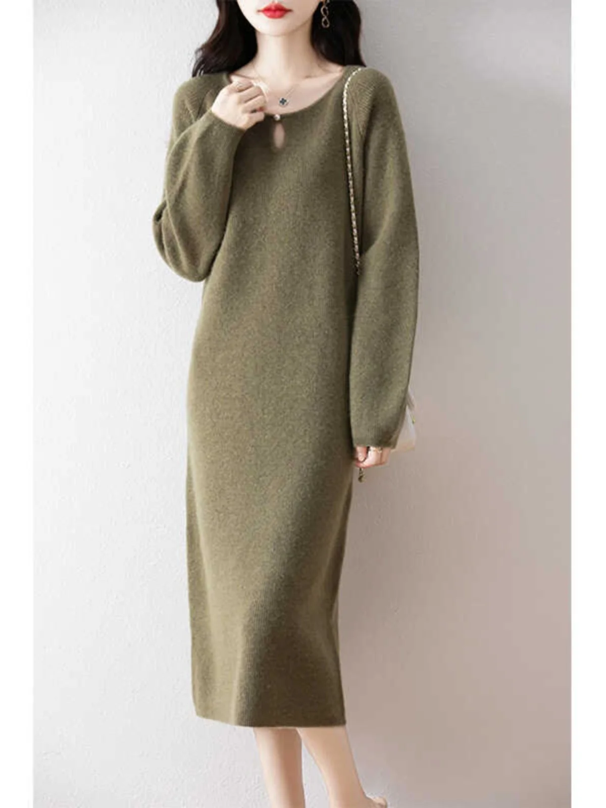 Simple rond Ne Long Sve tricoté Dr femmes ample minceur automne hiver mi-long pull Dr confortable doux Pu...