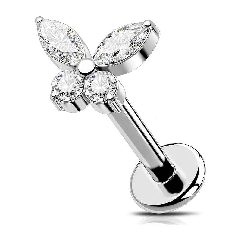 ASTM F136 زهرة التيتانيوم فراشة الخيوط ثقب القلب دبوس دفع في الشفاه مسمار Daith محارة القرط 16 جرام 18 جرام 20 جرام