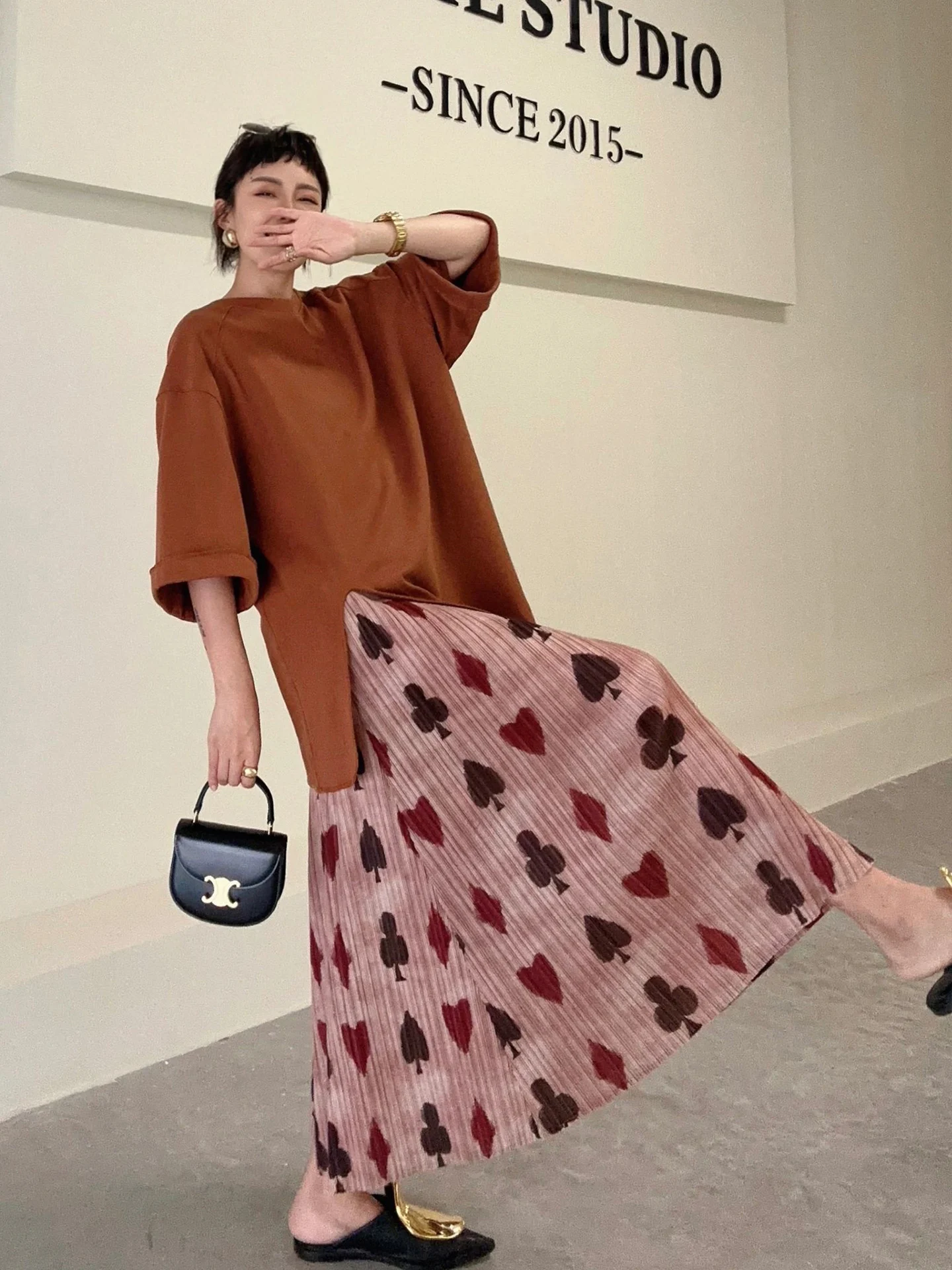 

Lazy Style Printed Pleated Skirt And Top Set High Waist A-Line Summer Thin Two-Piece Set for Women Casual Fashion Ensemble