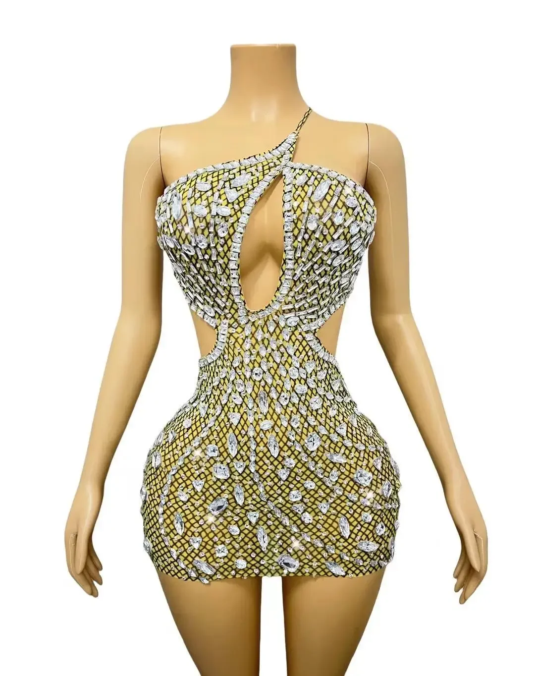 Mulheres sexy ver através de strass vestido de jantar de aniversário rosa festa clube vestido trajes dançarino sem costas cortar baile mini vestidos