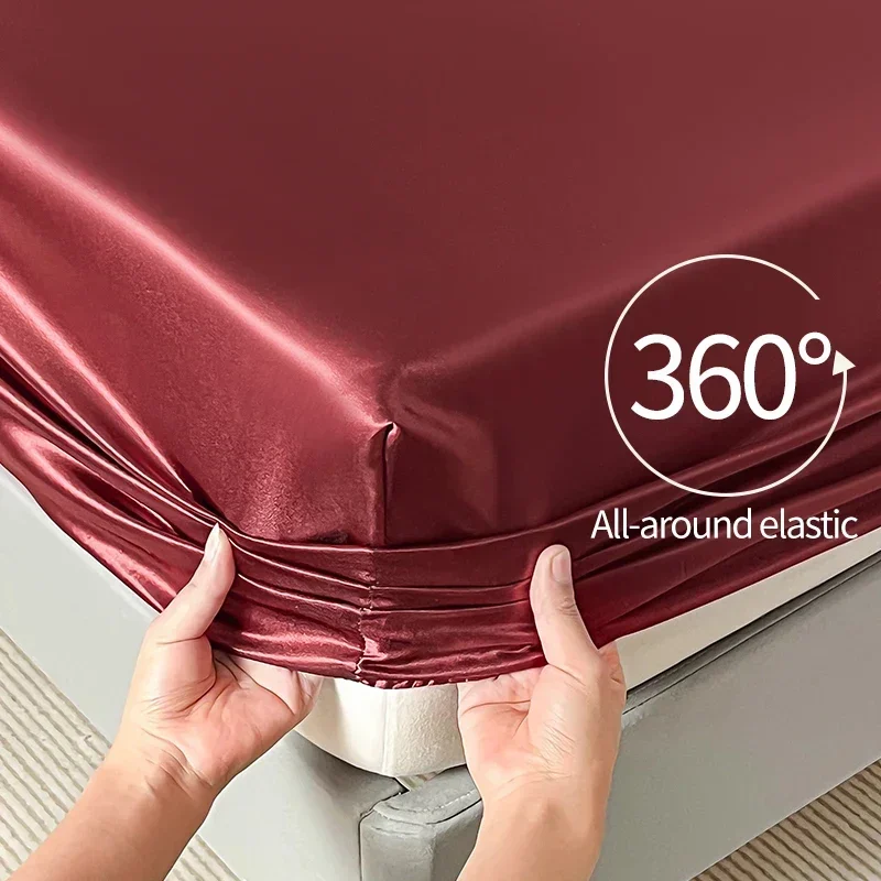New Satin Fitted Sheet US Style Rayon Mattress Cover Elastic Band Bed Sheet Twin Full Queen King No Pillowcase Beddings