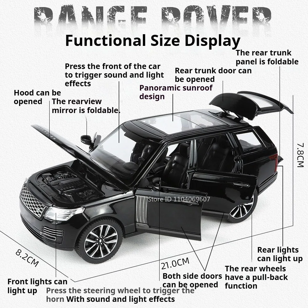 1:24 V260L Land Rover Rover Speelgoed Diecast Model Auto's met Licht Geluid Miniatuur Auto 6 Deuren Geopend Speelgoed Voertuig voor Verjaardagscadeautjes