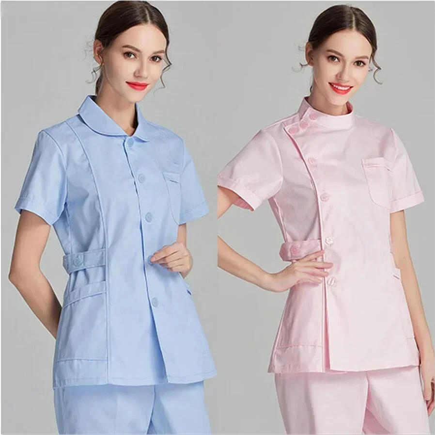 Camisola Curta Rosa para Mulheres, Uniformes de Enfermeira, Jaleco, Uniforme Médico, Outwear, Roupas Médicas, Salão de Beleza, Roupas de Manga Longa