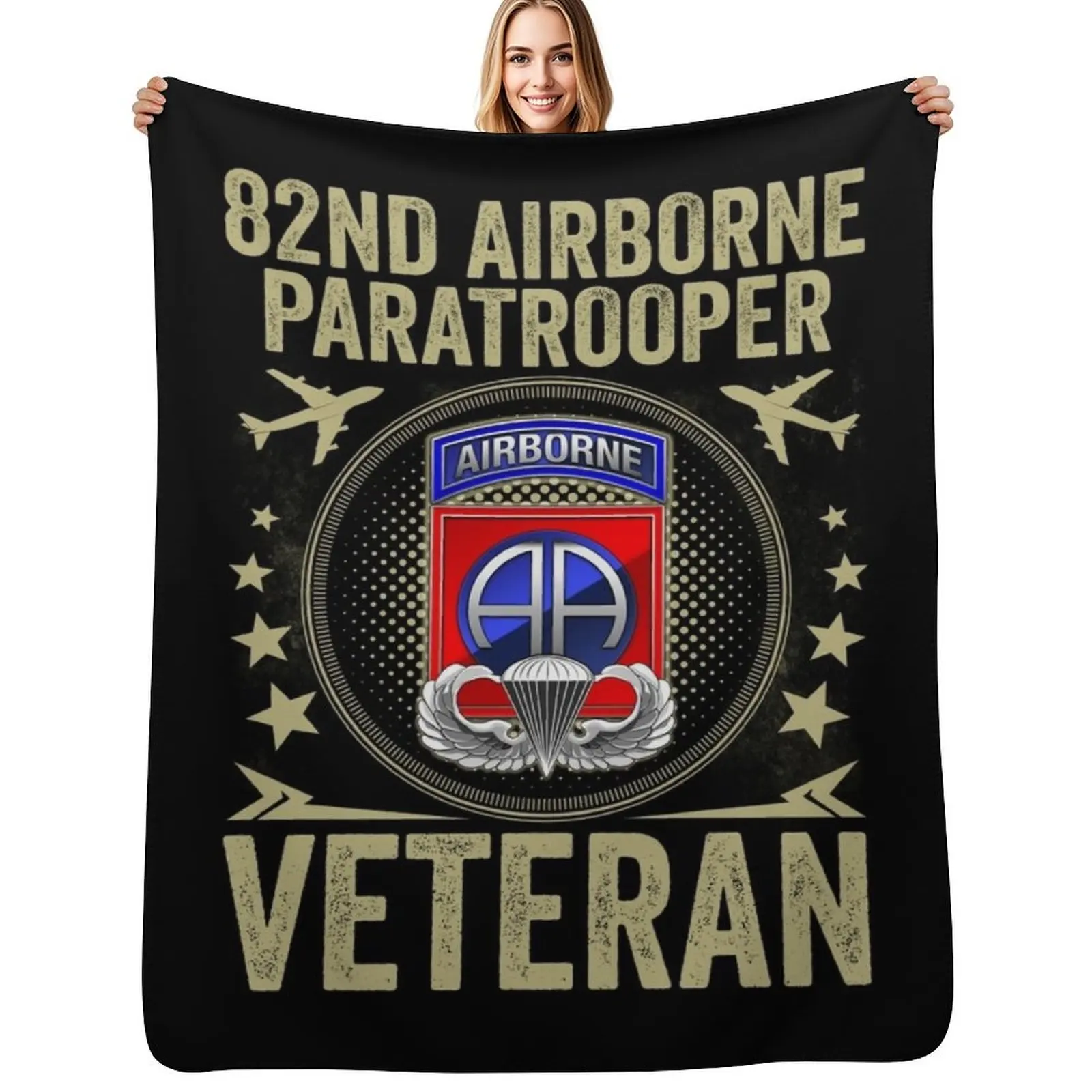 

82nd Airborne Division Paratrooper Army Veteran Throw Blanket Soft Sherpa Fleece Warm Blanket for Winter