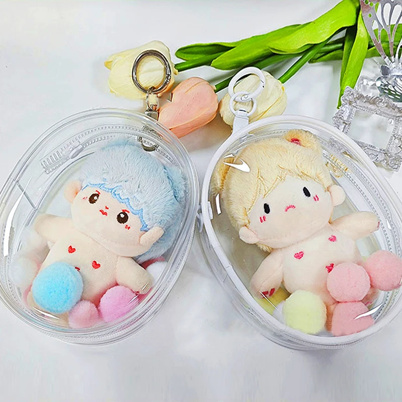 Bolsa de algodón transparente para muñeca de peluche, estuche de almacenamiento transparente para muñecas de dibujos animados de Anime, PVC, 10CM