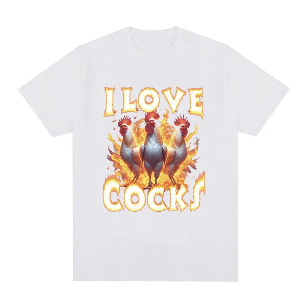 I Love Cocks Roosters Funny Meme T-shirt Chicken Lovers Short Sleeved T-shirt Women's Oversized T-shirt Street Clothing