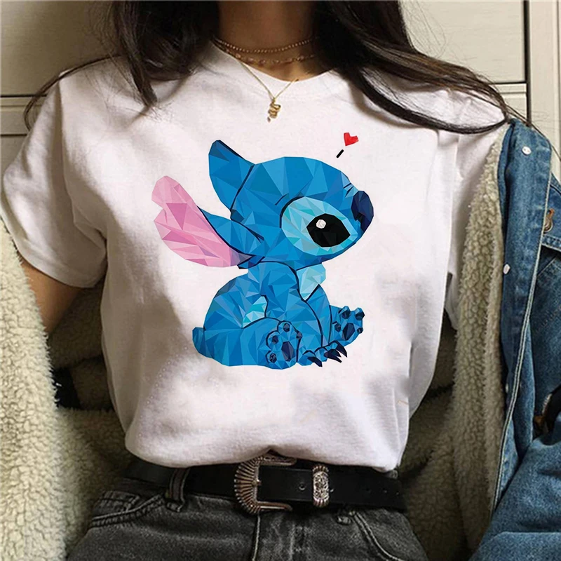 Camiseta de dibujos animados de Disney para mujer, Camiseta estampada de Lilo Stitch de los 90, ropa de calle, camisetas para mujer 2024