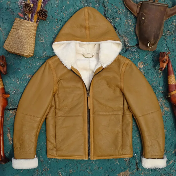 

Australian Original Ecological eepskin Leather Jaet Men Women Hooded Warmth Insulation Loose Version Long Sve Zipper