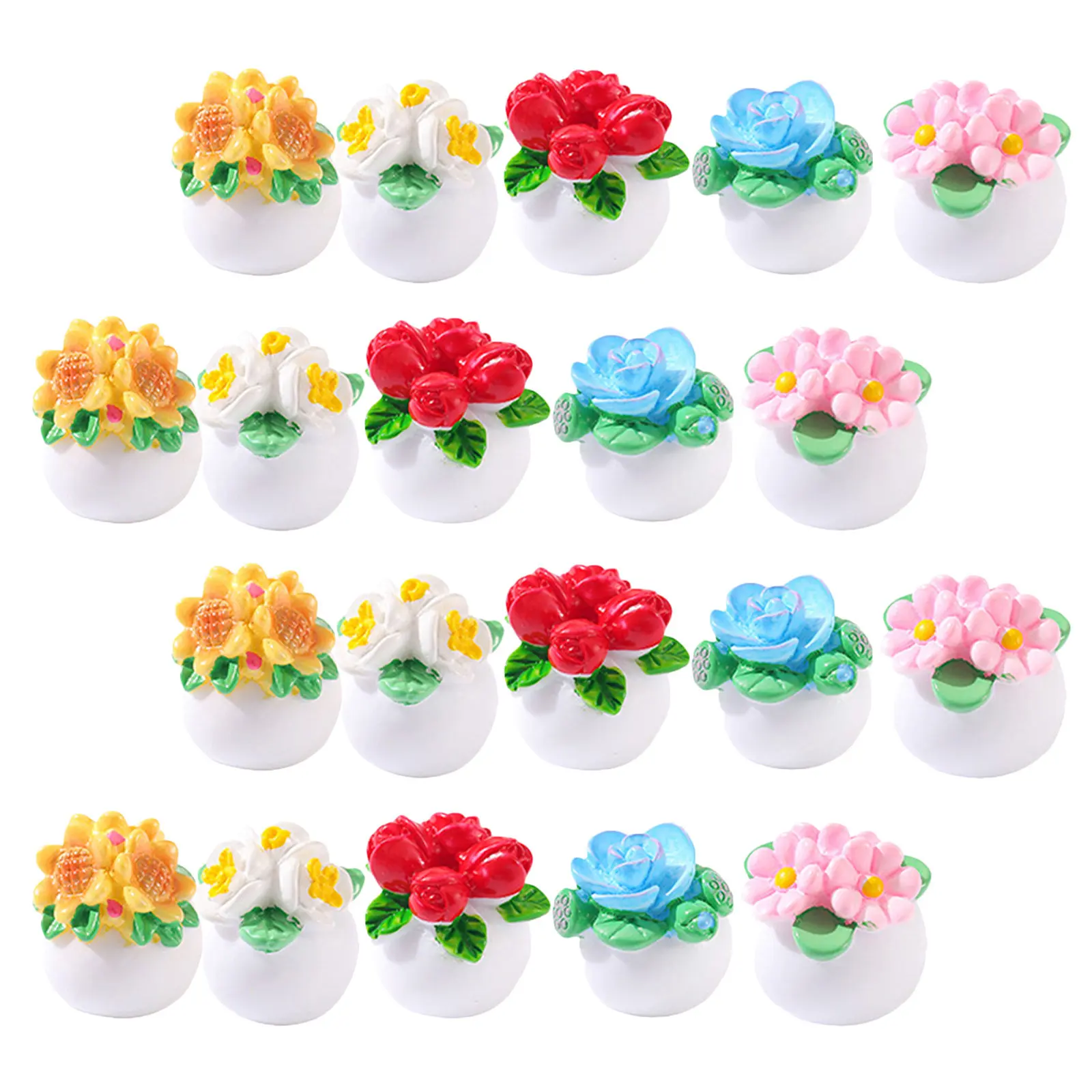 20pcs Miniature Potted Plants For Realistic Resin Bonsai Artificial Flower Decor Accessories Mini