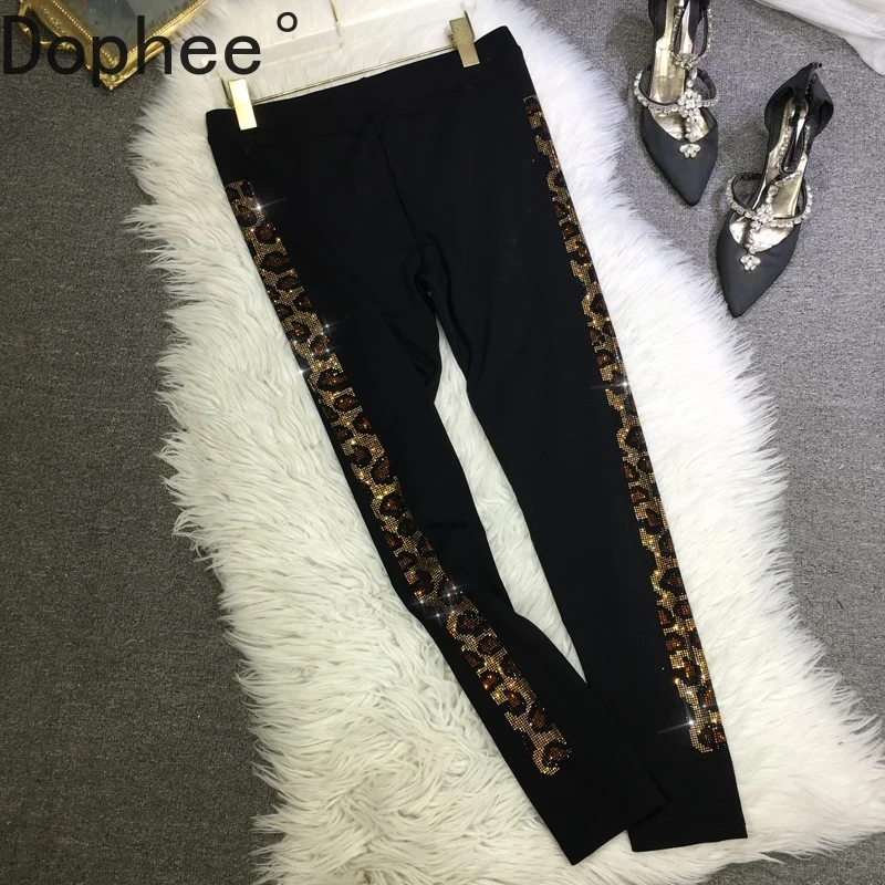 

Женские брюки High Street с леопардовыми бриллиантами, леггинсы до щиколотки, универсальные осенне-зимние тонкие леггинсы с высокой талией