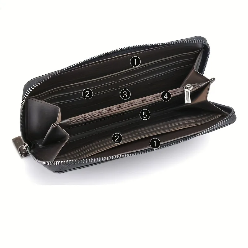 Modische Herren-Business-Geldbörse, Handtasche, Herren-Handytasche, Clutch, lange Tasche mit Reißverschluss und mehreren Kartenfächern – Detail 6