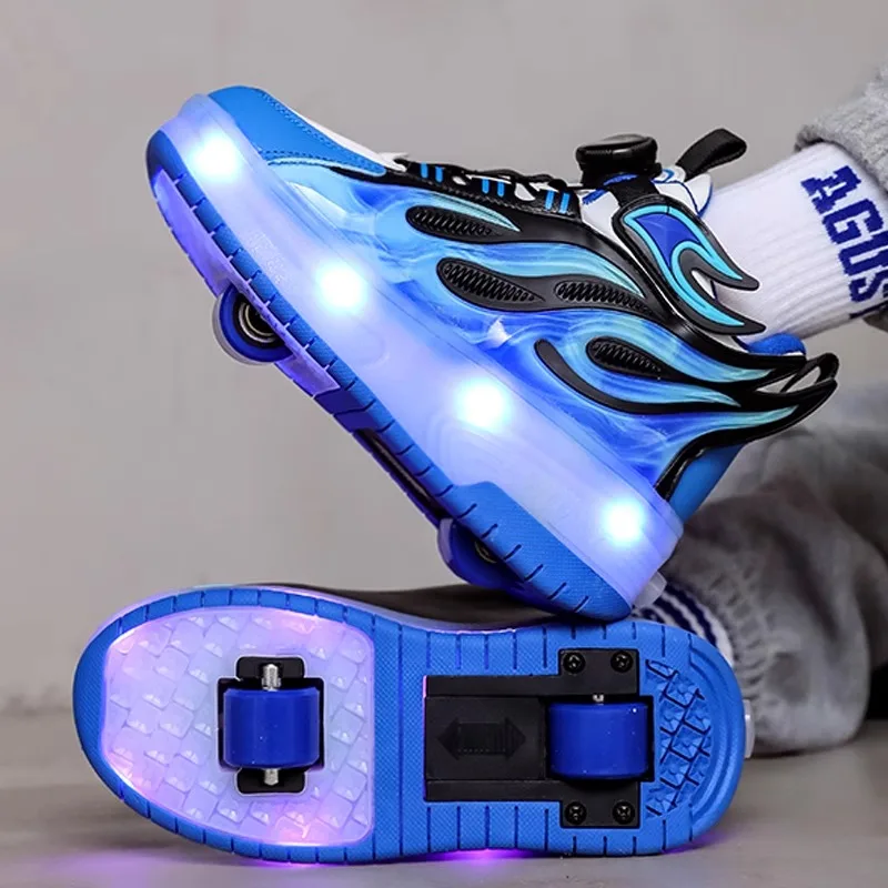 

Kids LED Lights Roller Skate Shoes With 2 Wheels Button Extension Boys Girls High Quality Luminous Deformation Sneakers rollers