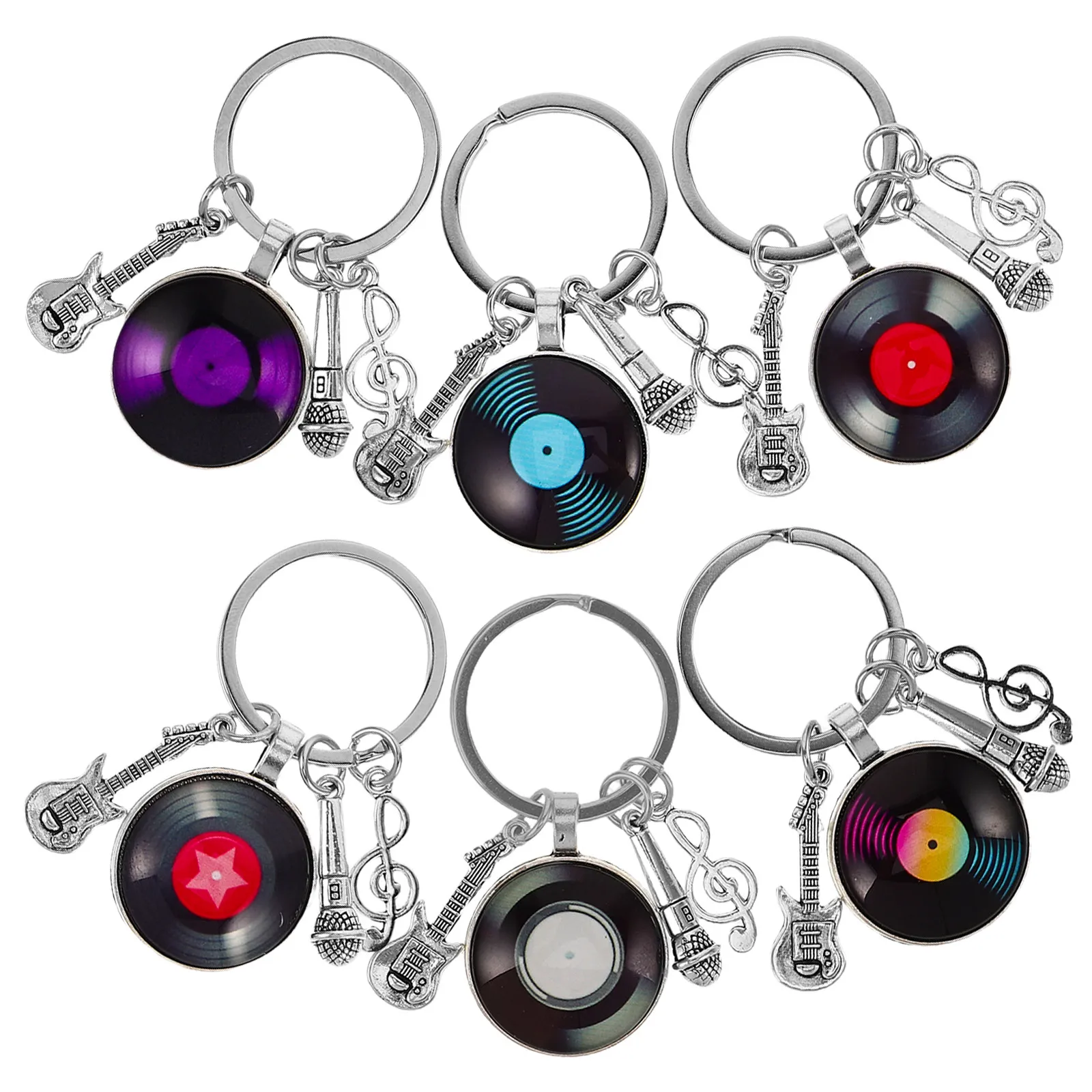 6Pcs Keychain For Keychain For Purse Christmas Stocking Stuffers Music Record Design